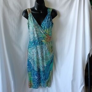 Zen-Knits Hawaiian Floral Faux Wrap Dress S